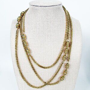 Vintage Monet Long Gold-Tone Curbed Chain Necklace Double beads